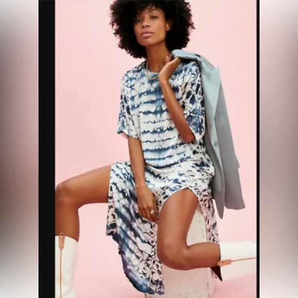 Free People NWT Quin Blue and White Tie-dye Maxi Dress, Size Small - Picture 1 of 13